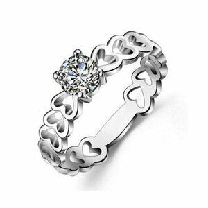 🔥Lovely Anillos Hollow Heart Round Cut Moissanite Eternity Ring for Women, K770